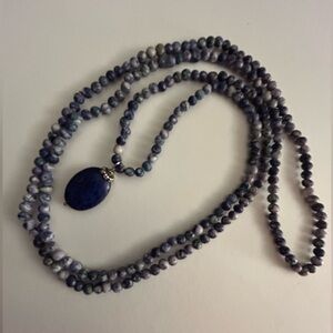 Vintage necklace Blue Sodalite round polished stones, Lapis Lazuli oval pendant
